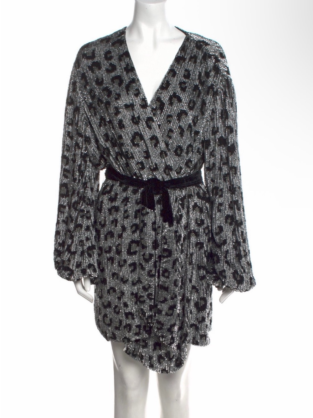 Retrofete Black & Silver Leopard Kimono Mini Dress